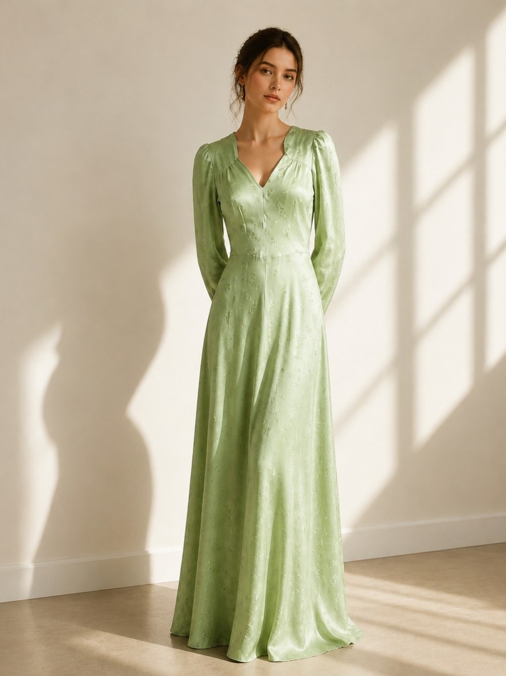 Satin Pistachio Green Maxi Dress Size Small Floral Romantic Fairycore Whimsigoth